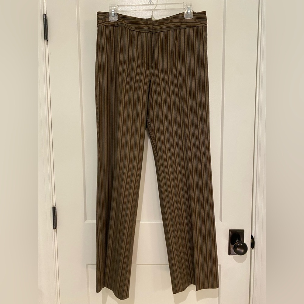 LOFT Brown Earth Toned Striped Straight Leg Trousers, size 8